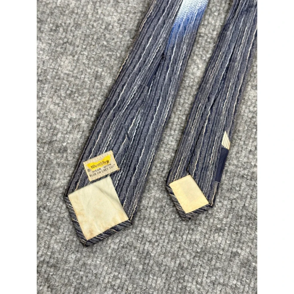 Vintage 1950s 60s Wembley Blue Grey Abstract Barkcloth Texture Skinny Necktie